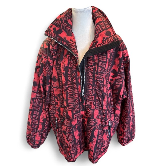 Vintage Obermeyer New Arc Red Black Nylon Anorak Ski Pullover Jacket L